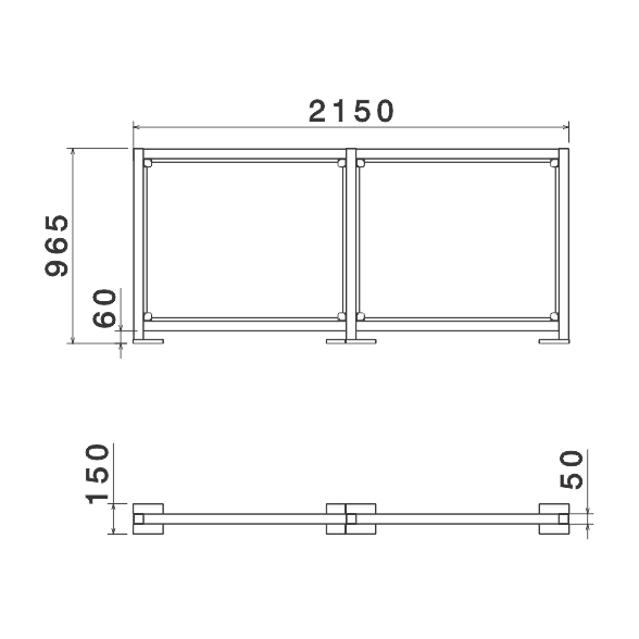 PV200 Valla de tubo cuadrado con panel de vidrio